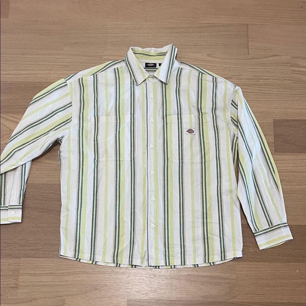 Dickies Striped Green and White Men's Shirt